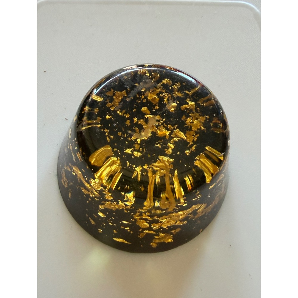 Vintage Resin Gold Leaf Flake Dome Paperweight Mid Century Desk Accessory Office